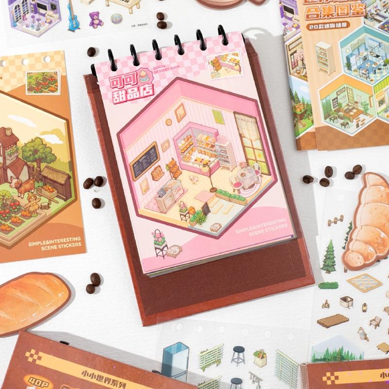 Creative World Building Sticker Book, 40pcs/set DIY Decorative Sticker, Art Stickers, Scrapbooking & Journal Making Material Paper, Gift Wrapping Sticker