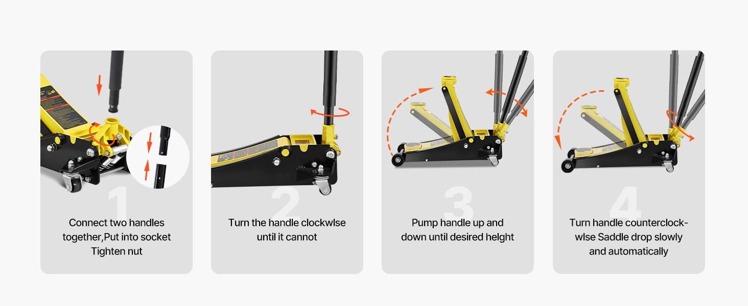 TikTokShopBlackFridayVEVOR 3 Ton Low Profile, Heavy-Duty Steel Racing Floor Jack with Dual Pistons Quick Lift Pump, Lifting Range 3.35"-19.69"