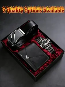 Men's Fashion Quartz Watch Accessory Set with Wallet and Belt, High-End Gift Box Included, Men Accessories, Perfect for Business Casual Daily Wear
