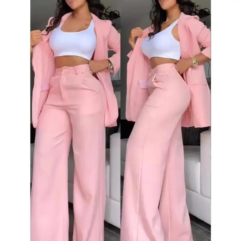 NewAutumn Fashion Women's Wear Suit Coat & Trousers Two-Piece Set Elegant Outfit Womenswear Comfort Basic Fluorescent Yellow Minimalist Short matching sets spring break outfit denim 2 piece sets women two piece outfits raving outfit