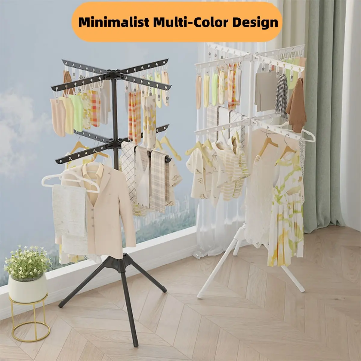 Foldable Clothes Rack, Black/white Multi-Layer Metal, Hook Included, 1-3 Layers, Large Capacity, Suitable for Balcony, Bedroom, Outdoor