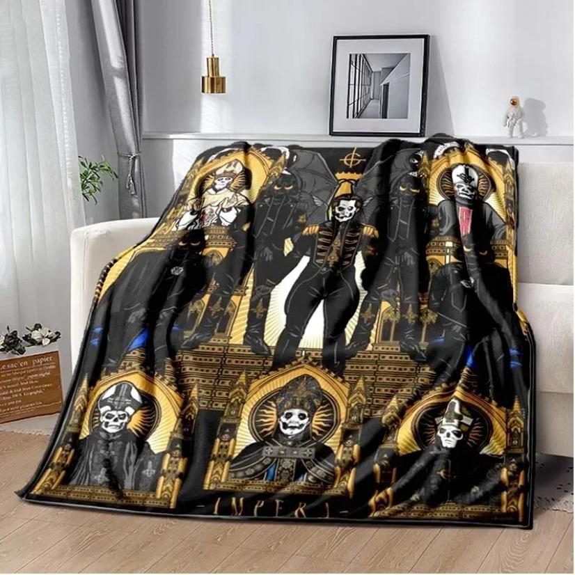 Ghost Swedish Rock Band Blanket Ultra Soft Flannel Cozy Warm Bedroom Living Room Couch Sofa Throw Decor Decorative Throw Perfect Birthday Gift Christmas Gift Halloween Gift for Metal Fans Adults Viral Trending Papa Emeritus Gothic Aesthetic Style