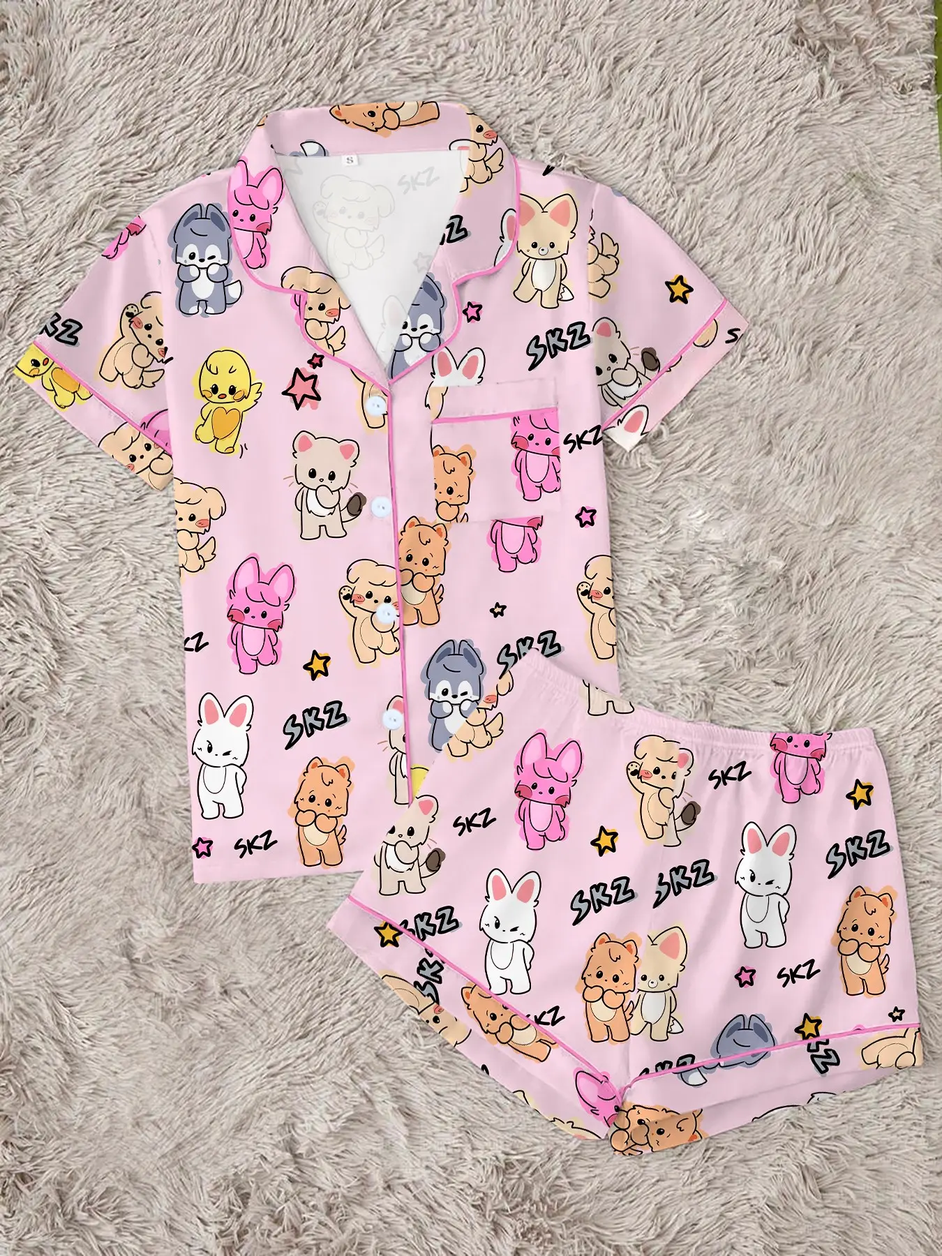 Women's Lightweight Animal Print Pajama Set, 2-Piece Short Sleeve Sleepwear, Cute Cartoon Nightgown, Beautiful Summer Sleepwear Gift, Loungewear Pyjamas