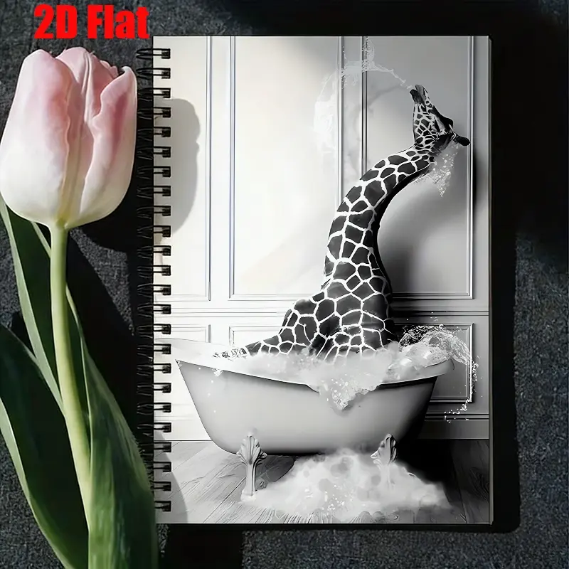 1 Spiral Coil Notebook 5.7x8.26 inch, Giraffe Bath Art Design, High-Quality Lined Pages, Durable Binding, Daily Journal for Home Office, Travel Notebook, Birthday Gift for Art Lovers, Christmas Present for Stationery Enthusiasts [2D] Flat