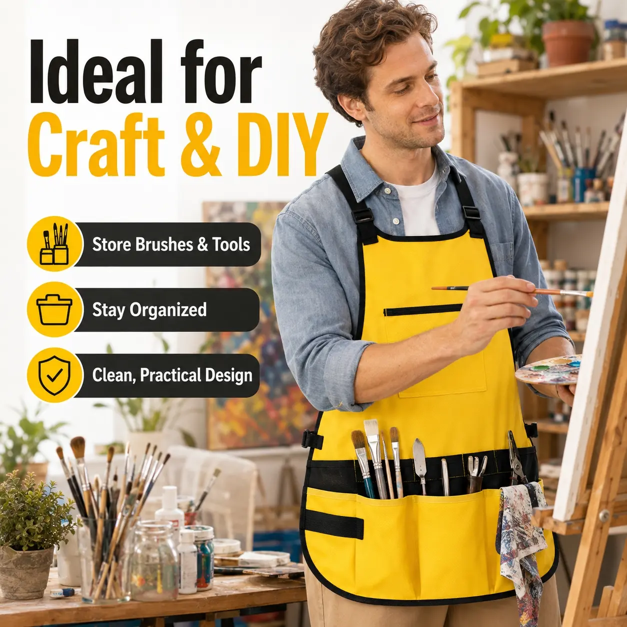 Waterproof Work Apron Oxford Fabric Multi-Pocket Tool Apron Adjustable Heavy Duty Canvas Gardening Apron for Men Women DIY Woodworking Craft Workshop Gardening Chef Painter Utility Workwear Storage Organizer Apron