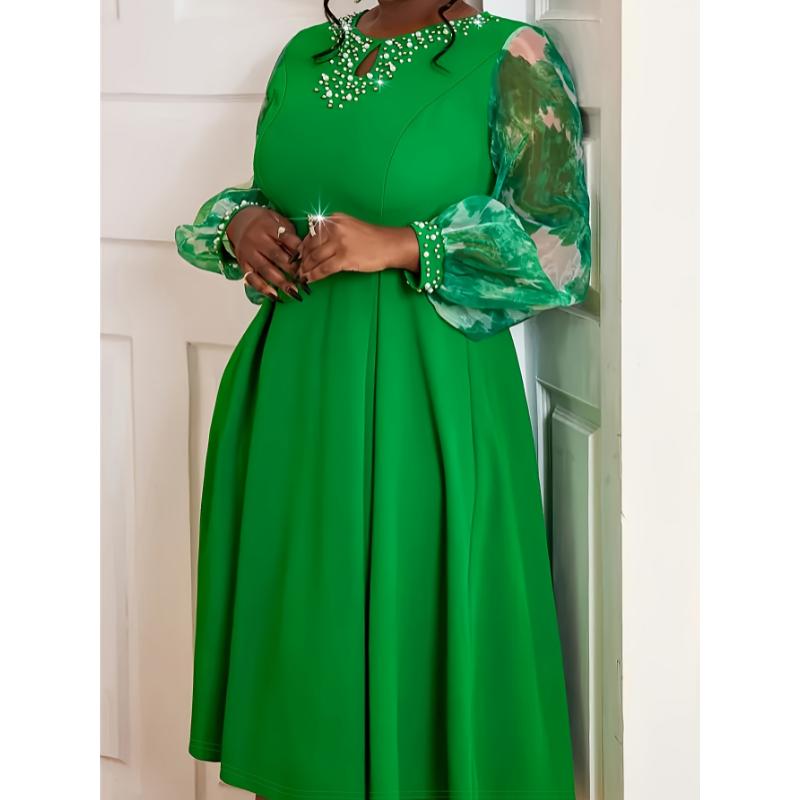 Elegant Emerald Green Beaded Round Neck Long Sleeve Formal Dress VV607860 with Ruching Tie-Dye Detail Machine Washable Polyester for Weddings Galas Parties Womenswear Elegant Emerald Green Beaded Round Neck Long Sleeve Formal Dress VV607860 with Ruching Tie-Dye Detail Machine Washable Polyester for Weddings Galas Parties Womenswear