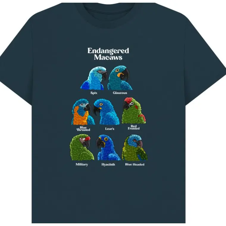 Endangered Macaws Bird Graphic Comfort Cotton Oversized Fashion Outfit Cute Tee, Wildlife Conservation Gift For Him Her, Best Present For Bird Lover Friends Family Valentine’s Day Casual Shirt