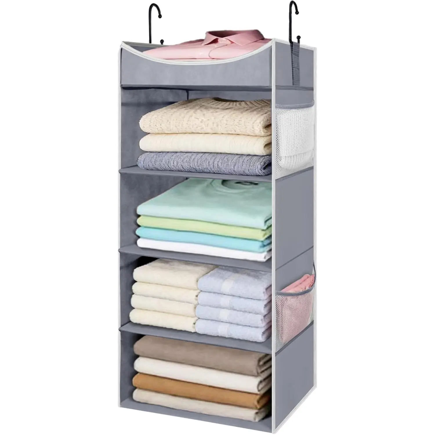 4-Shelf  Closet Organizer and Storage with Side Pockets, Collapsible Closet  Shelves for Storage, Grey