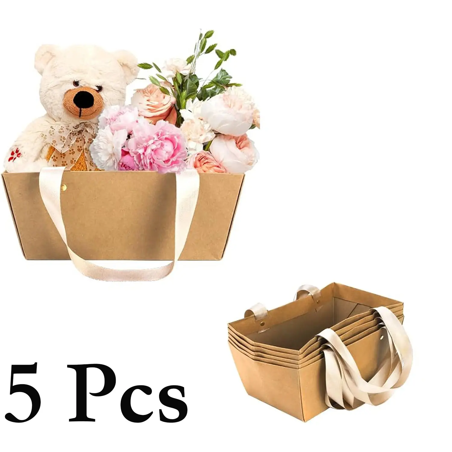 Thick Kraft Paper Bags 5 Pack, Multi-Purpose Packaging for Retail, Business Meetings, Book Storage, Brand Promotions, DIY Crafts