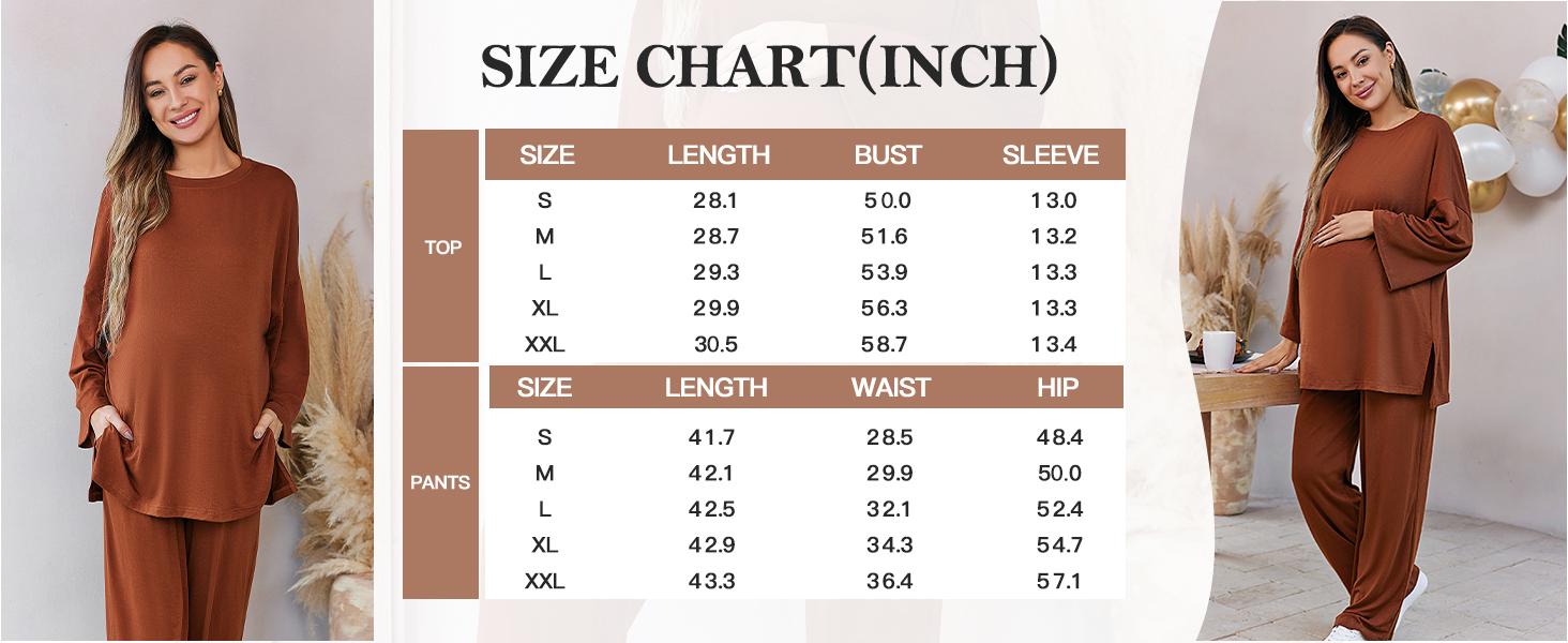 Danedvi Womens Maternity Pajamas Sets 2 Piece Outfits Long Sleeve Tops and Pregnancy Loungewear Mama Clothes with Pockets Plus Size