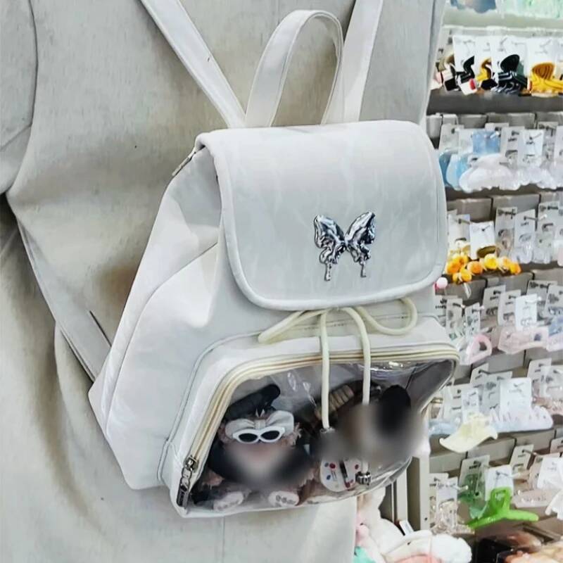 New Y2K Sweet Womens Butterfly Ita Backpacks Cute Girls Transparent Rucksacks Fashion Large Capacity DIY Display Travel Knapsack