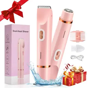 2 in 1 Electric Hair Removal Tool Bikini Trimmer for Women, Dual-head Electric Razors, Body & Facial Electric Shaver, Waterproof Wet & Dry Use Trimmer, Shaver for Women