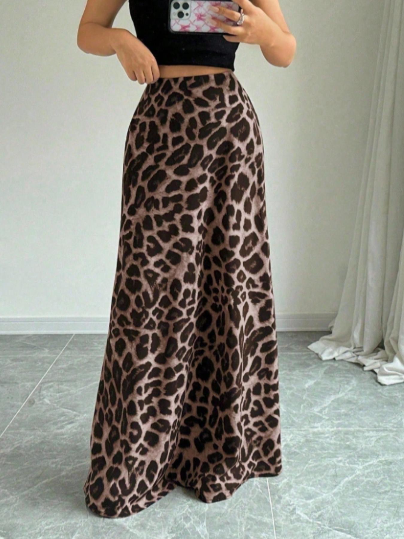 Women's Fashion Leopard Print Skirt, Versatile High Waist A-Line Midi Skirt, Casual Elegant Ladies' Clothing for All Seasons
