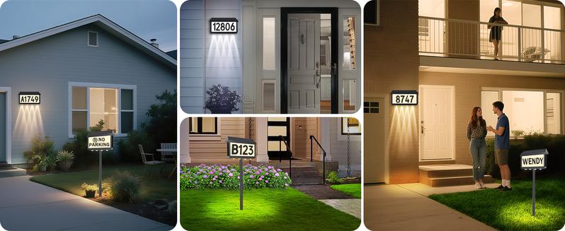 2-Packs / 1 Pack Solar Address Signs, House Number for Outside Waterproof, 3-Color LED Illuminated Address Plaques with Stake, Wall Mounted Solar Powered Light Up Address Numbers for Houses