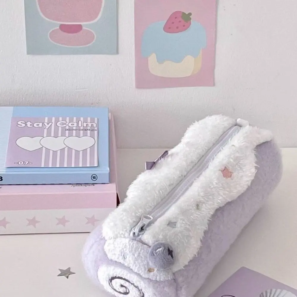 Cute Swiss Roll Pencil Case, Plush Tactile Stationery Bag, High-Quality Female Student Large Capacity Pencil Box, Adorable School Supplies Organizer, Classroom Supplies, Desk Supplies