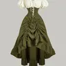 Women's Elegant Vintage Colorblock Off-Shoulder High-Low Hem A-Line Dress, Bubble Sleeves & Waist Ciched Design, Medieval Countryside-Inspired Formal Dress for Parties & Holidays, Formal Party Wear
