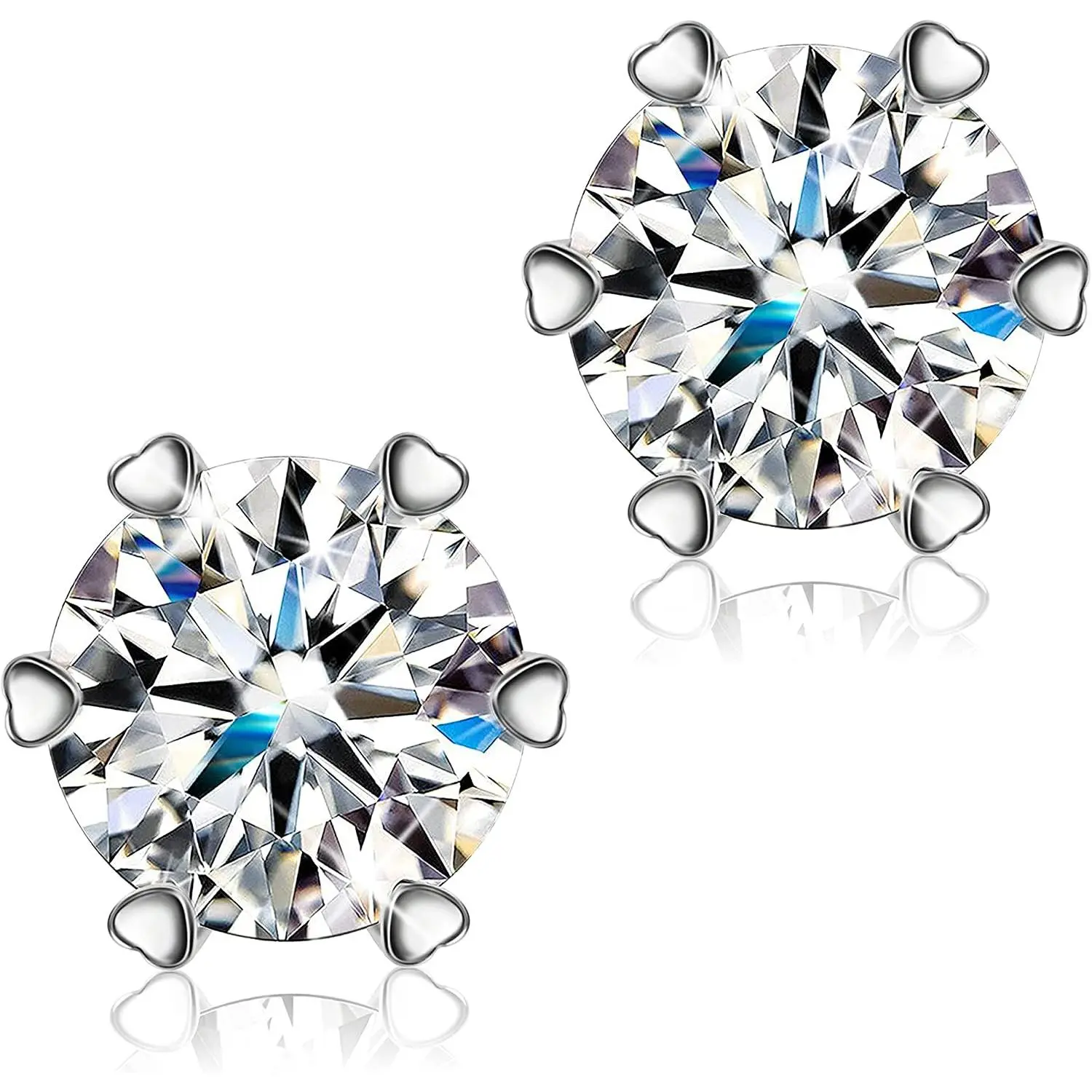 S925 Silver Moissanite Stud Earrings 1/2/3 Carat 6.5mm Brilliant Round Cut D Color VVS1 Clarity Lab Created Diamond Earrings 18K White Gold Plated Sterling Silver Stud Earrings for Women