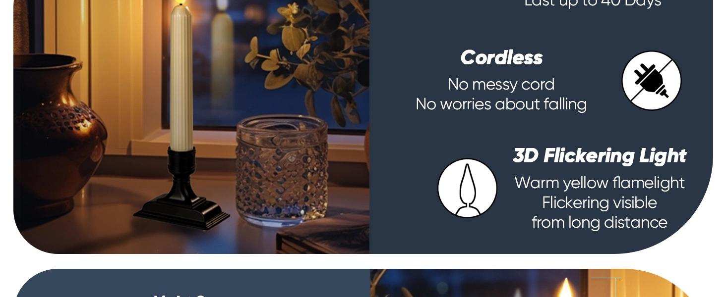 6 Pcs Window Candles with Sensor Dusk to Dawn, Ivory Electric Window Candle Flickering, Christmas Fake Candles Battery Operated, Led Candlesticks with Black Holders for Xmas Holiday Decor