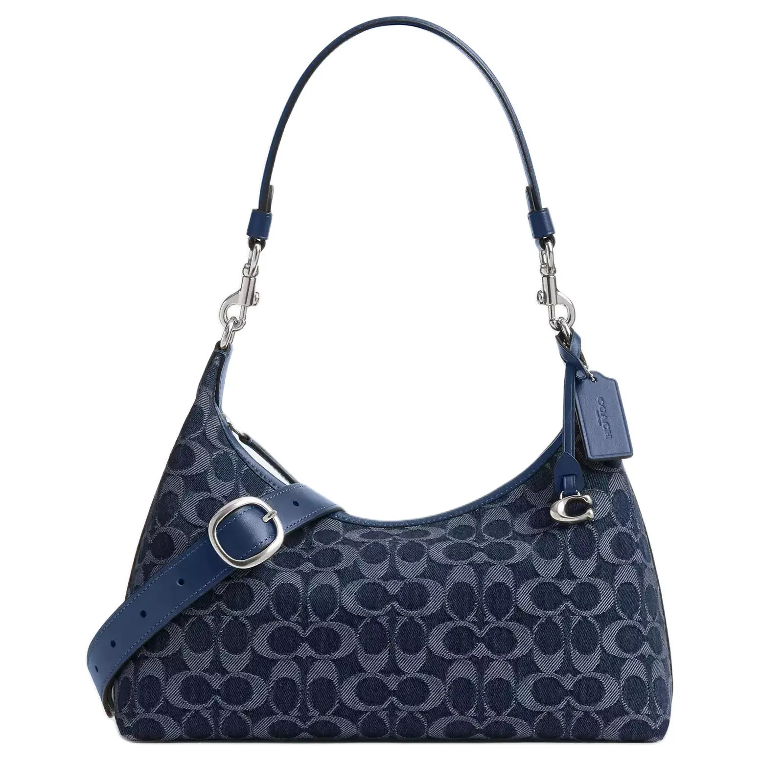 COACH Juliet 30 Crossbody Bag for Women – Classic Monogram Denim Fabric, Large Size, Navy Blue