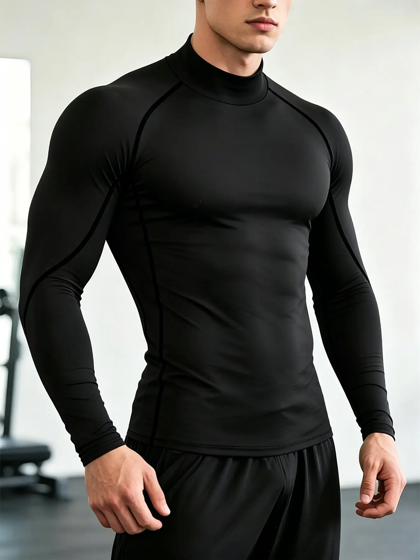 Men's High Neck Compression Long Sleeve Shirt, Quick Dry Moisture-Wicking Sports Top, Running Fitness Base Layer, Gym Workout Apparel, Athletic Workout Shirt, Compression Training Shirt, Activewear Clothes