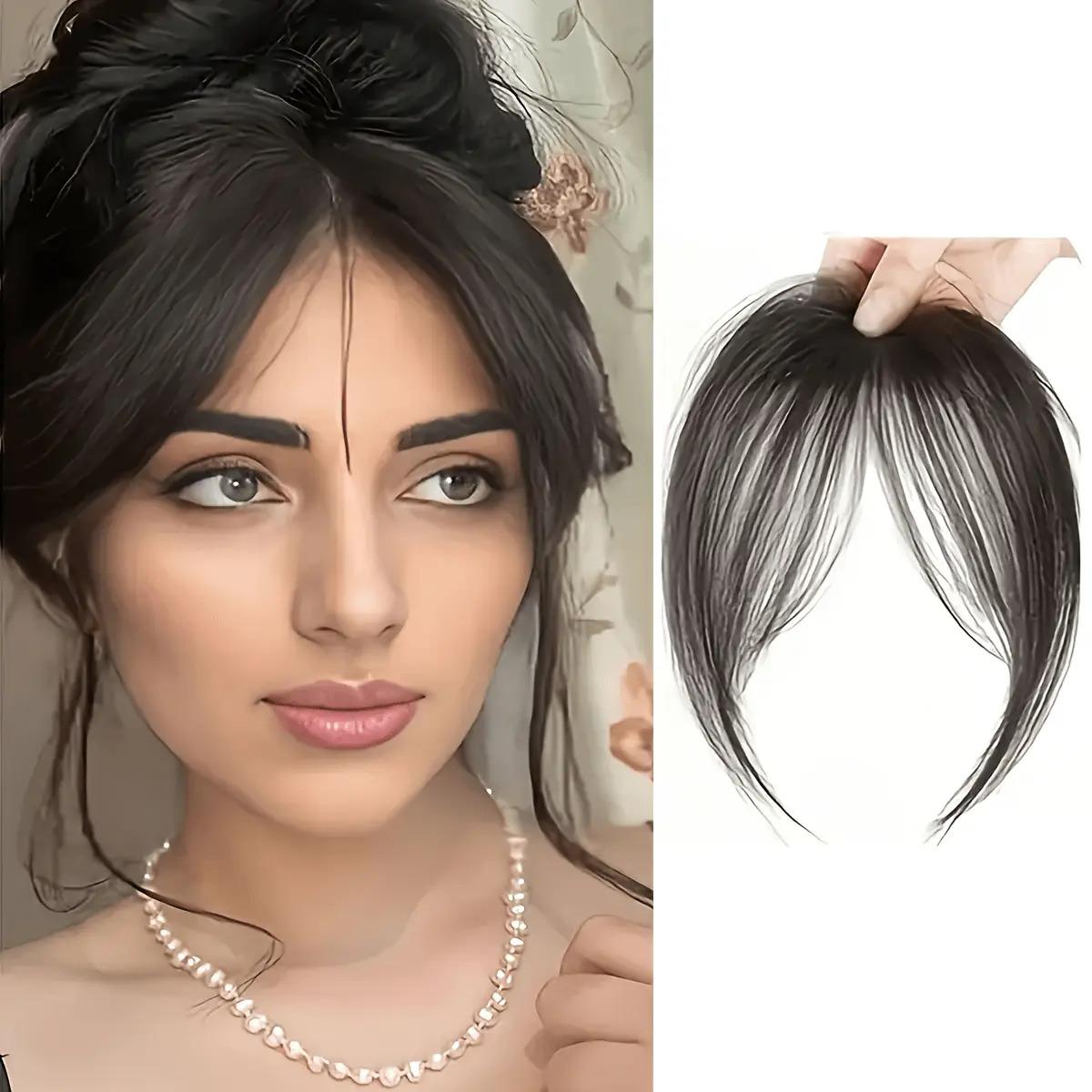 1 Piece Natural Clip-In Bangs for Women - 8inch Straight Hair, Heat-Resistant Fiber, Fluffy and Voluminous, Suitable for Daily Wear, Easy to Style, Perfect for Casual or Formal Occasions, Multi-Functional Hair Piece, Smooth Hair Piece, Secure Clip-In Fixa
