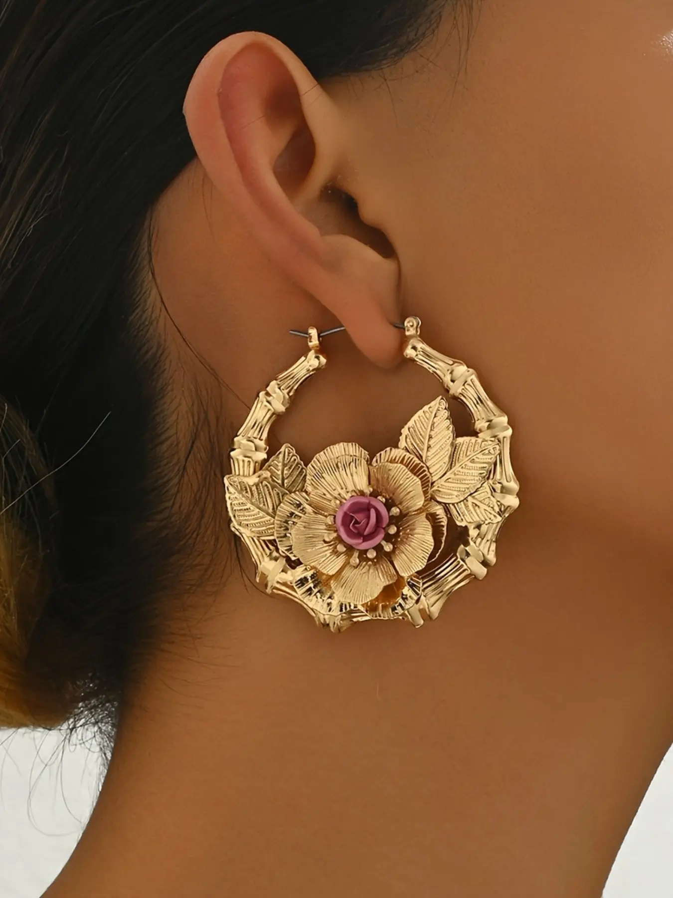 New Creative Bamboo Node Earrings, Floral Personality Simple Ring Earrings, Unique Fashion Jewelry for Women, Trendy Accessory Gift Idea