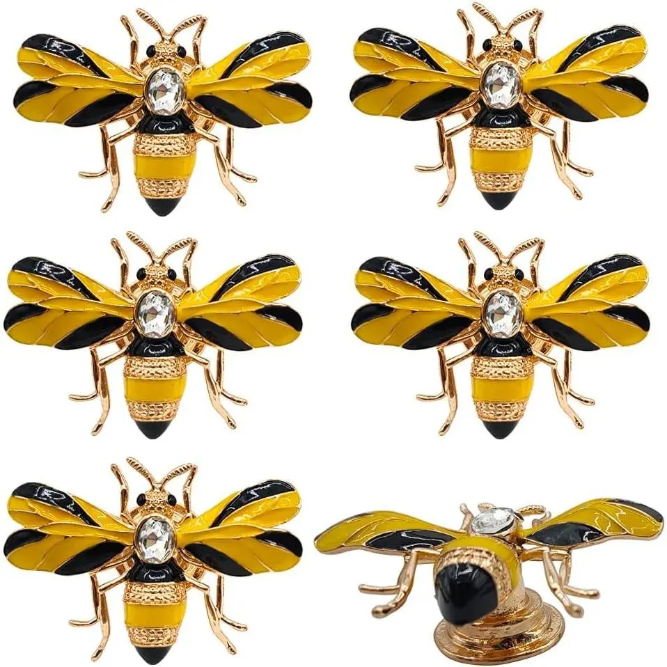 6 Pcs Insect Shape Bee Cabinet Knobs - Single Hole Rhinestone Decor Pull Handle, Furniture Door Hardware for Bedroom, Kitchen Cabinet Drawer