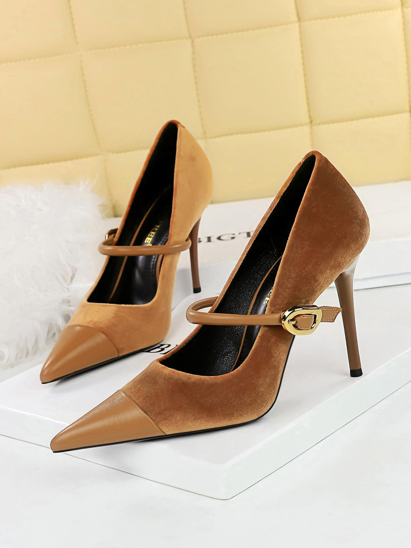 Women's Minimalist Temperament Solid Color Pointed Toe Stiletto Heeled Pumps, Elegant Buckle Design High Heels for Party, Fashionable Heels for Women, Party Holiday Shoes