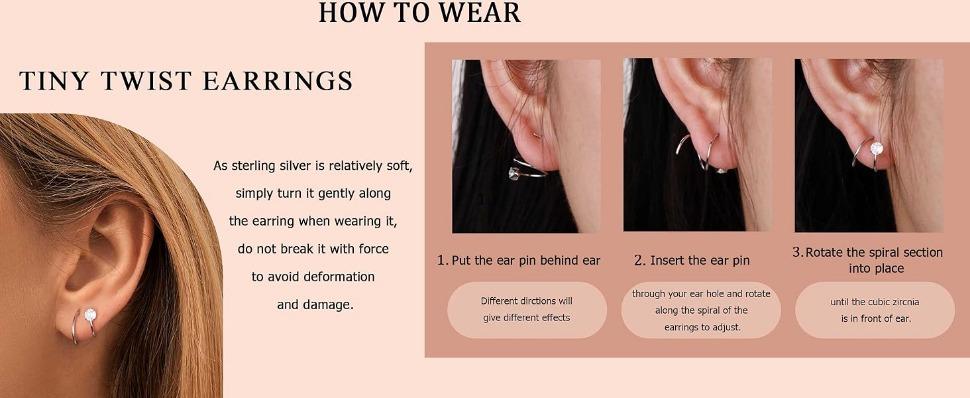 FUNRUN 2Pairs 925 Sterling Silver Twist Wrap Spiral Earrings for Women Double Hoop Climber Cuff Earrings Hypoallergenic CZ Cartilage Piercing Earrings