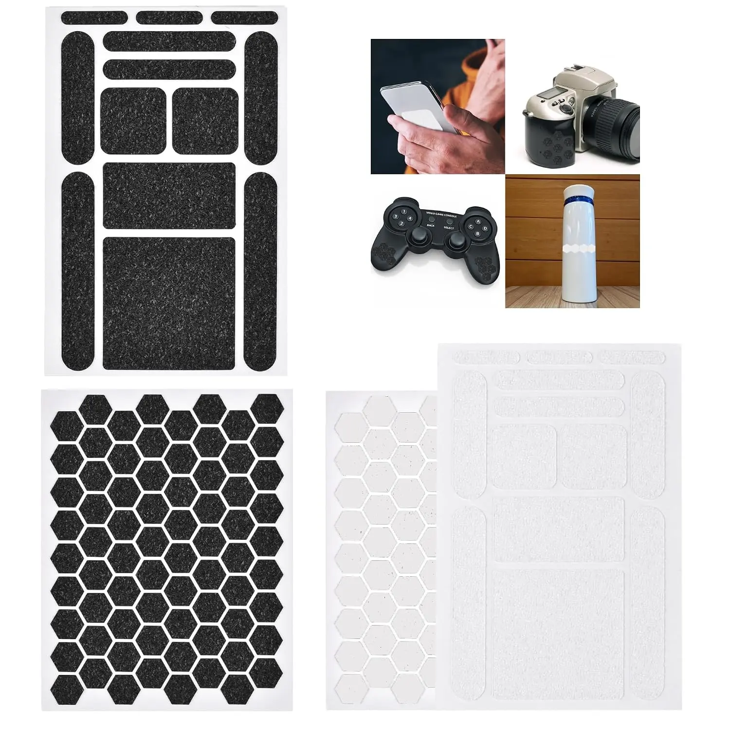4 Pack Phone Grip Tape, Finger Grip Stickers Decal Clear Non Slip Kit Adhesive Traction for Cell Phone Cases  Laptop Tablet Tools Black+Clear (4Pack)