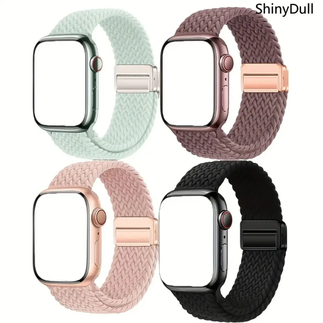 4 Pack Braided Nylon Watch Bands for Smartwatch, Aesthetic Sport Loop Straps with Magnetic Clasp & Adjustable Elastic Design, Lightweight Comfortable Replacement Wristbands Compatible with 38mm-49mm Watches for Workout, Running, Travel & Daily Wear