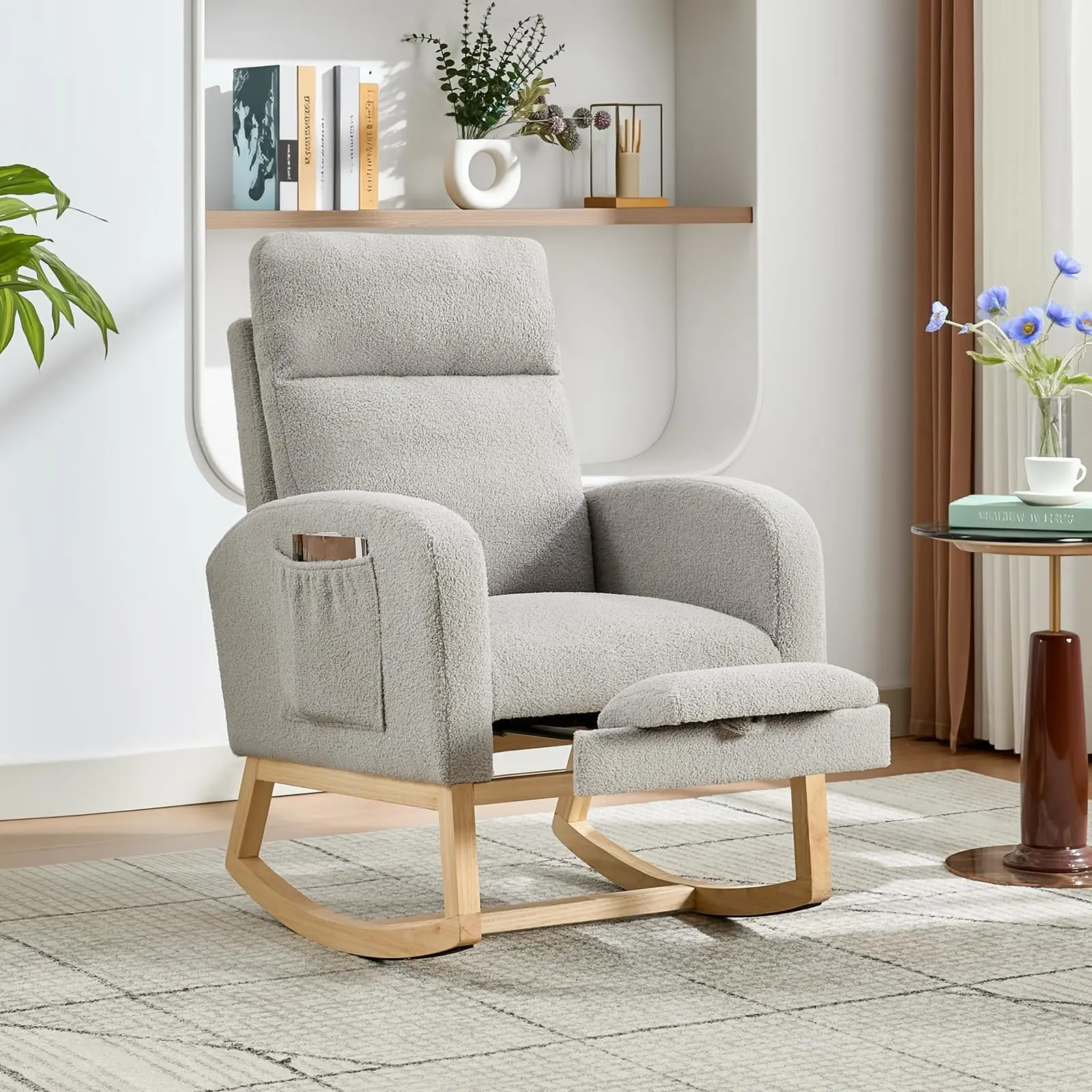 Rocking Chair Nursery with Foot Rest, Nursery Rocking Chairs with High Back, Glider Rocking Chair with Pocket, Baby Nursery Glider Rocker, Nursing Chair Accent Living Room(Grey)