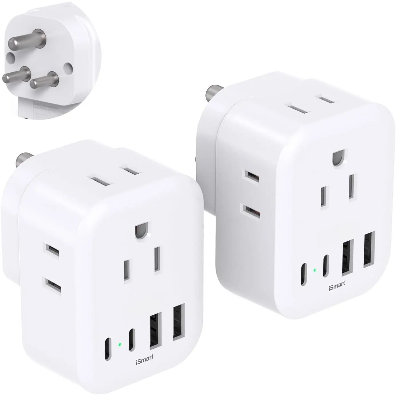 2 Pack  to India Plug Adapter,  Type D Travel Plug Adapter with 4 Outlets 4 USB Charger (2 USB C Ports), India Power Adapter for  to India, Bangladesh Maldives Pakistan Nepal Sudan