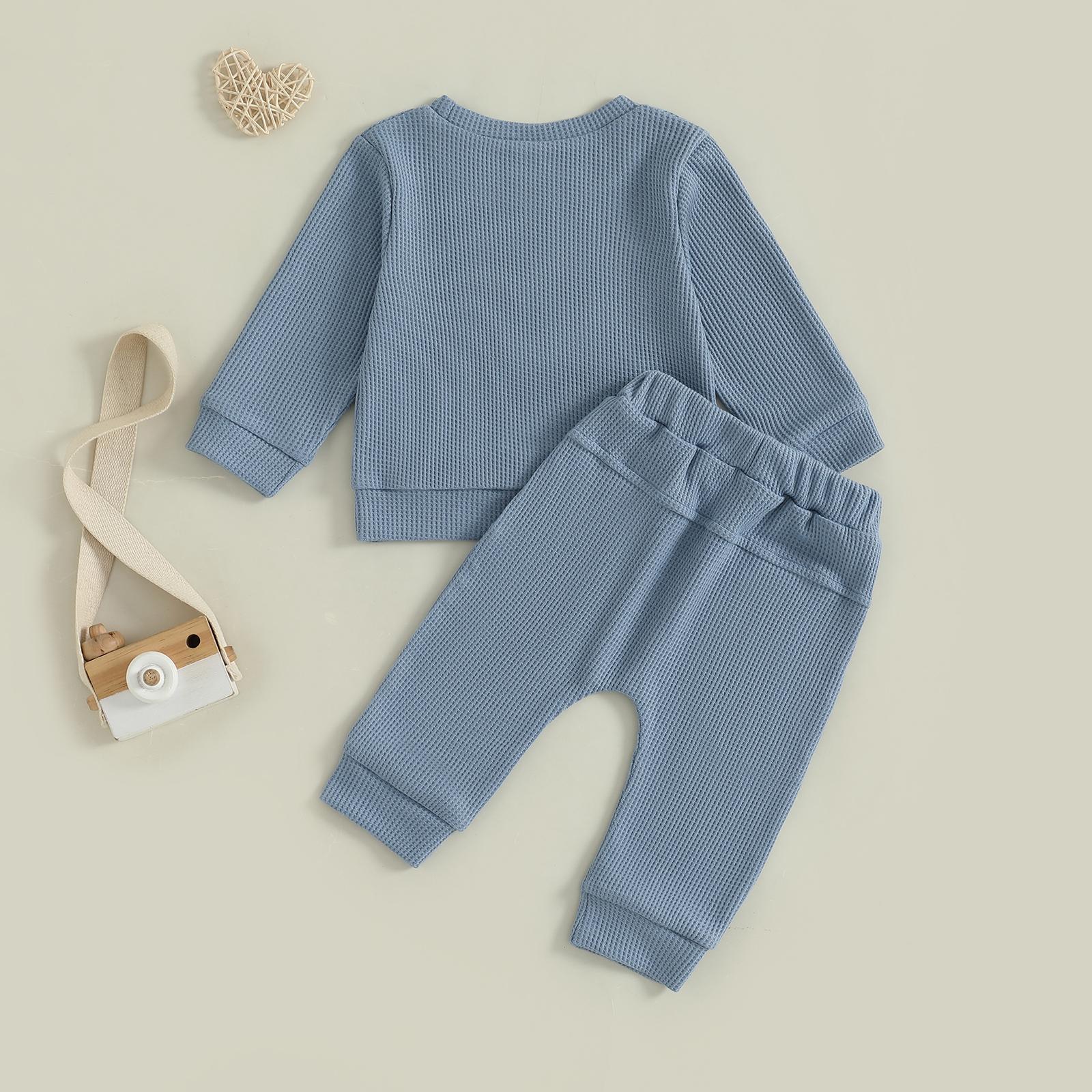 Baby Boy Fall Clothes Set Long Sleeve Crewneck Sweatshirts Pants Infant Newborn Waffle Outfits 6 12 18 24 Months 2T