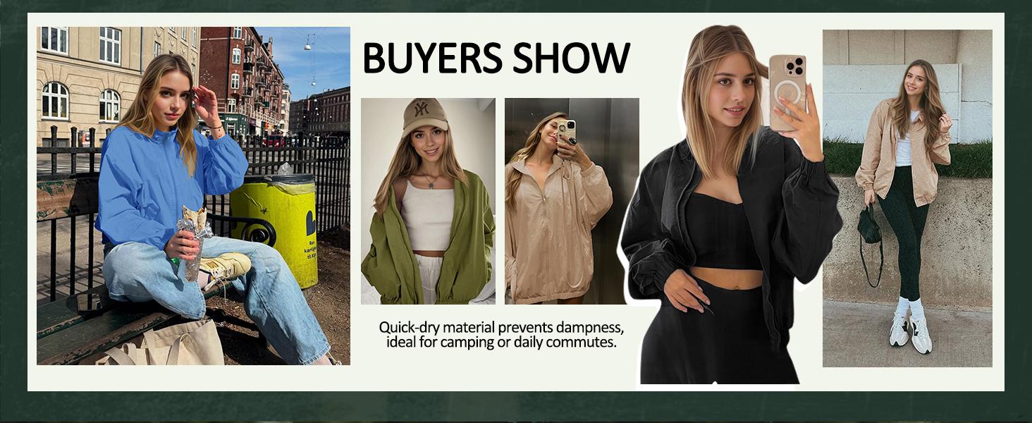 Yousify Womens Waterproof Rain Jackets Lightweight Zip Up Raincoat Outdoor Hiking Hooded Windbreaker with Pocket