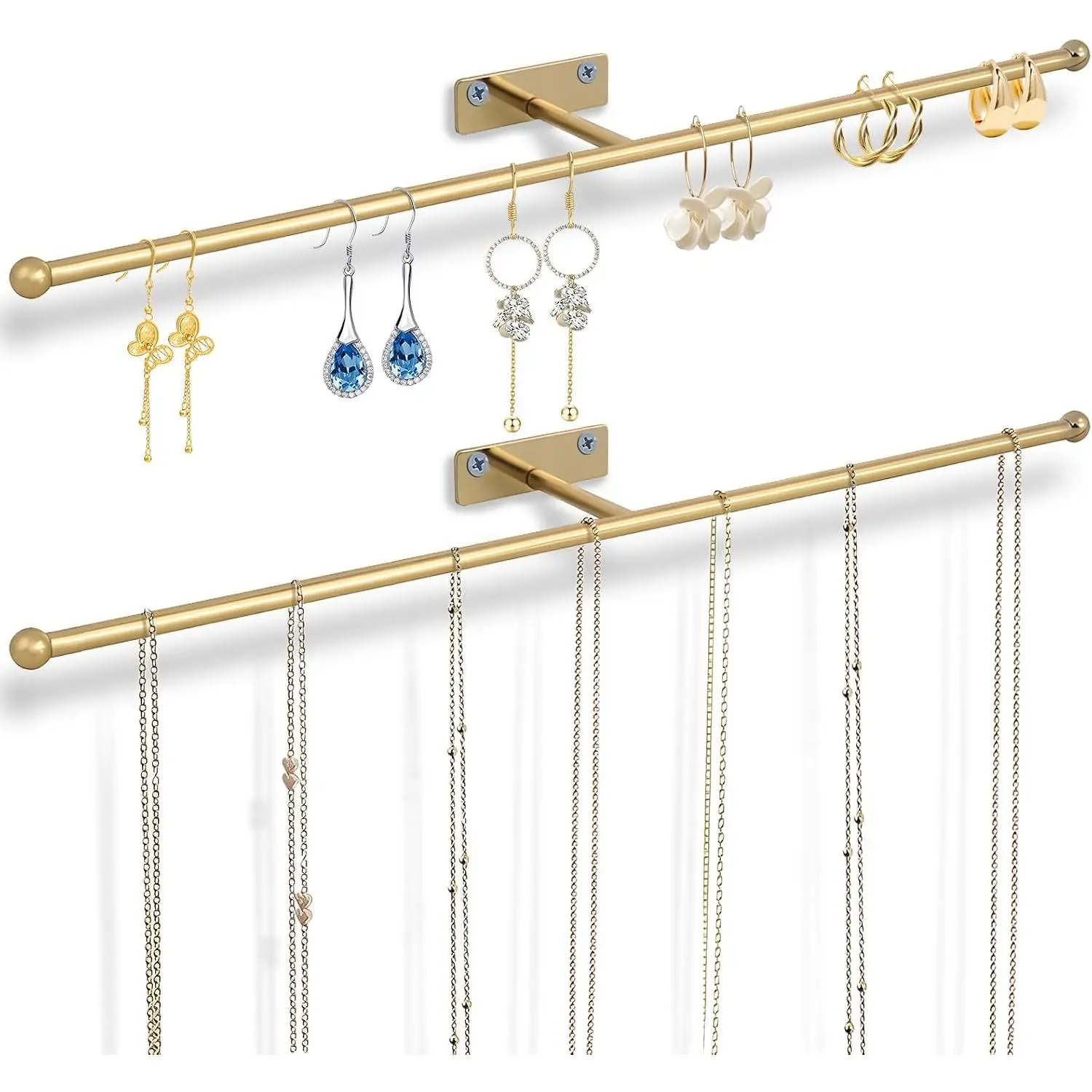 2-Pack Wall   Organizer, 14.5" Necklace Holder,  | For earrings, rings, bracelets, hairbands, glasses, space saving wall display, screws included