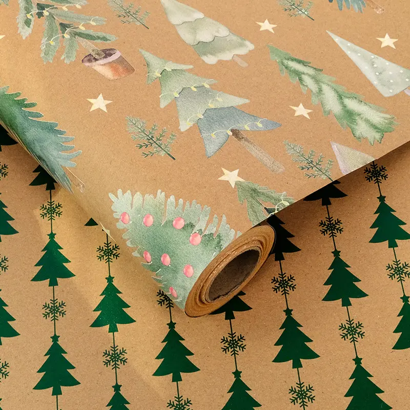 1 Roll Large Luxury Christmas Gift Wrapping Paper,Christmas Tree Double-sided Design, Brown Wrapping Paper, for Vintage Christmas Gift Wrapping, Winter Gift Packaging, Handmade Gift Wrapping, Christmas Box Packaging,DIY Crafts, Gifts for her/him
