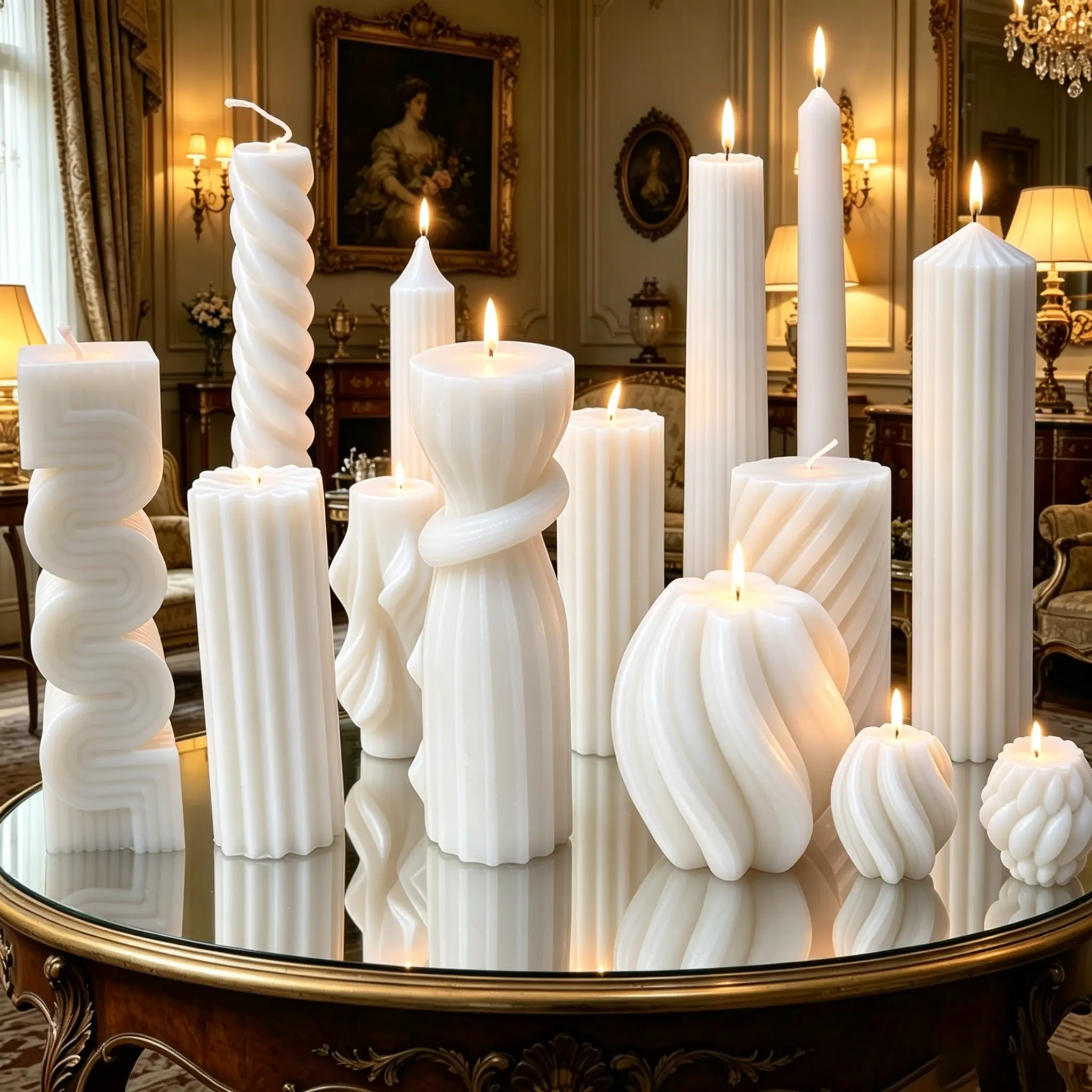 Assorted Shapes Scented Pillar Candle Sets - Retro Casual Designs (Light, Knot, Ribbed, Curve), Anti-Stress Aromatherapy Candle, Home Apothecary Decor, Wedding Centerpieces for Mother's Day, Cozy Home Use