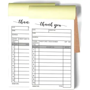 Thank You Receipt Book, 2 Packs 50-set Carbon Duplicate Copy Sales Receipt Form, Invoice Booklet for Stores, warehouses, offices, and restaurants, 3.4x5.5 Handheld, 2-Part Carbonless-White/Yellow.