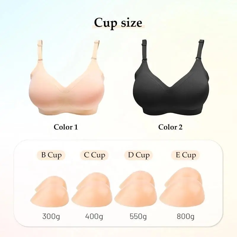 Silicone Breast Form Bra Crossdresser Sexy Flat Chest Becomes Larger B/C/D/E Cup Detachable 2-in-1 Cosplay Converge Chest Shape