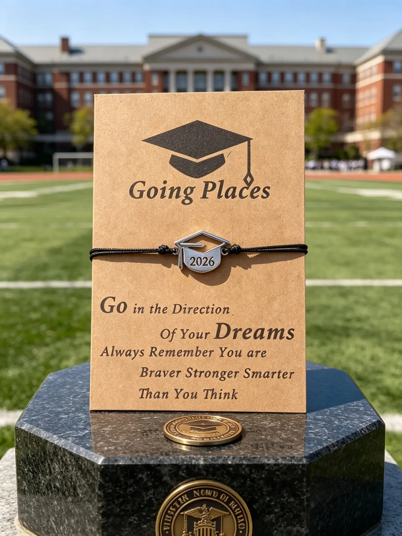 Class Of 2026 Graduation Wish Bracelet, Adjustable Black Cord Bracelet With Graduation Cap Metal Charm, Kraft Paper Inspirational Message Gift Card Set, Meaningful Sentimental Keepsake Jewelry For High School College Graduate