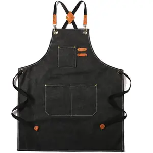Canvas Cross Back Chef Apron for Men & Women with Large Pockets, Cross Back Design, Ideal for Cooking, Baking, Artist, and Artisting in the Kitchen Black Christmas Gift Set