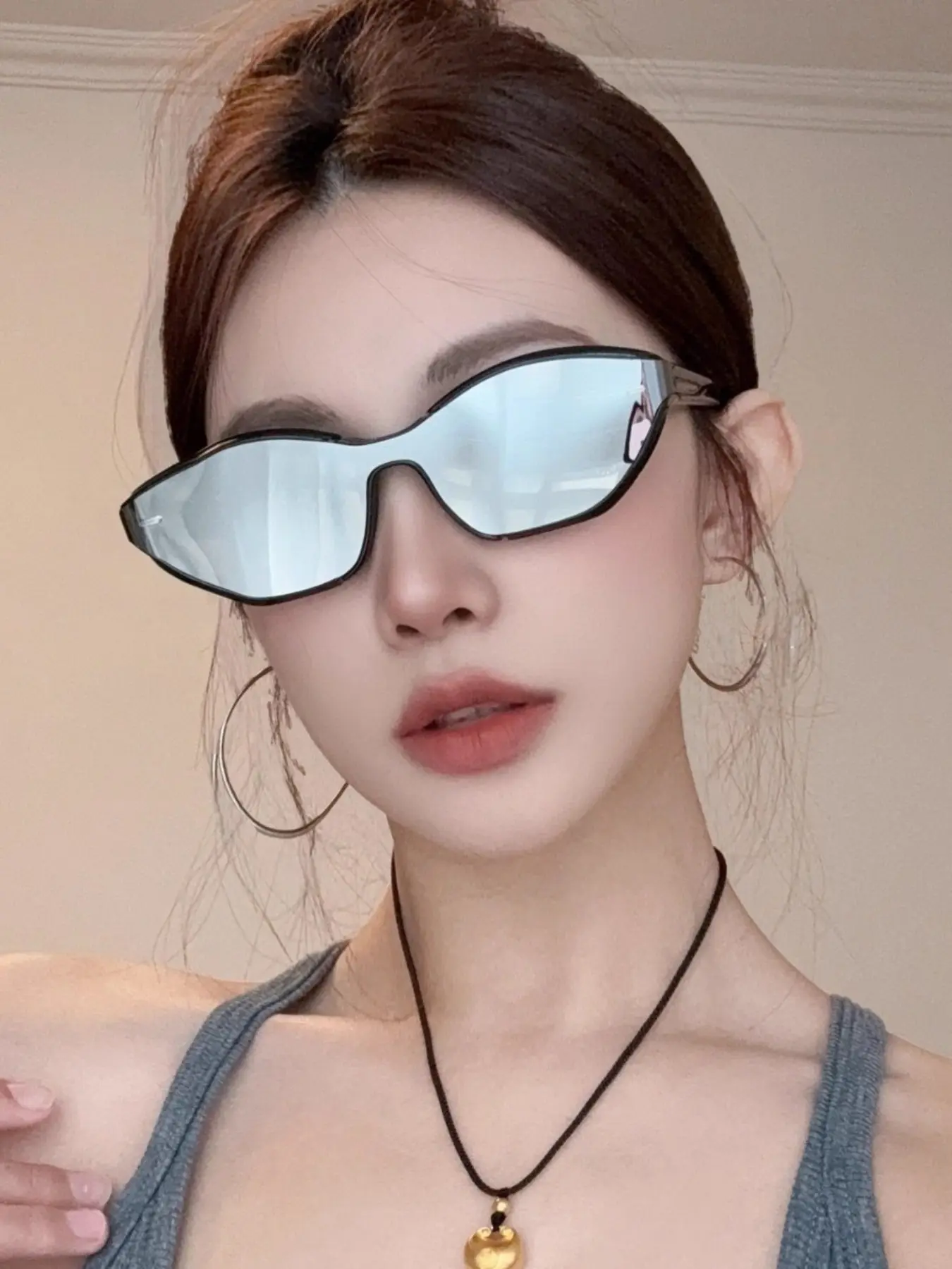 Korean Style Mercury Color Y2K Windproof Reflective Sunglasses for Women, Trendy Fashionable Sun Glasses, Stylish Aviator Design