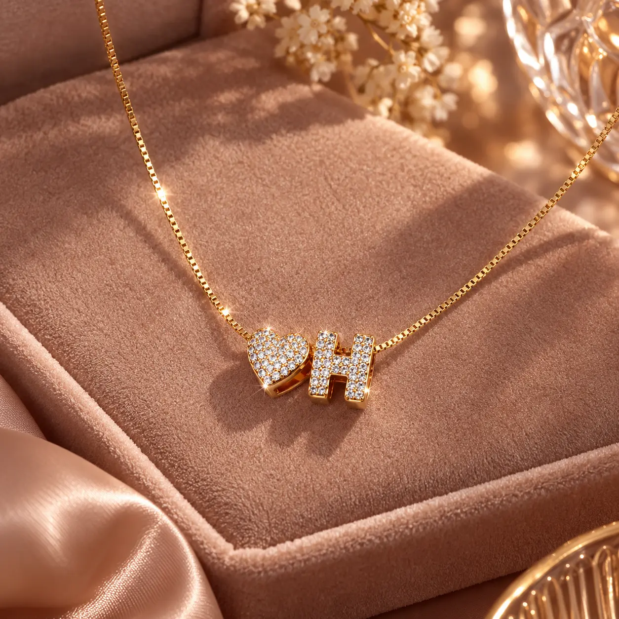14K Gold Plated Personalized Heart Monogram Letter A-Z Pendant Necklace Trendy Women Initial Necklace Shiny Cubic Zirconia Heart Pendant Necklace Festivals, Birthdays, and Special Occasions Party Jewelry Holiday Gift