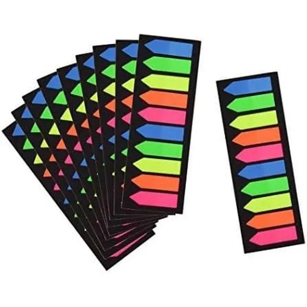 Neon Repositionable Writable Adhesive Index Flags, 10-Pack Page Markers with Fill Page Function, 2000-Count Fluorescent Sticker Tape for Office Stationery (Type 3)