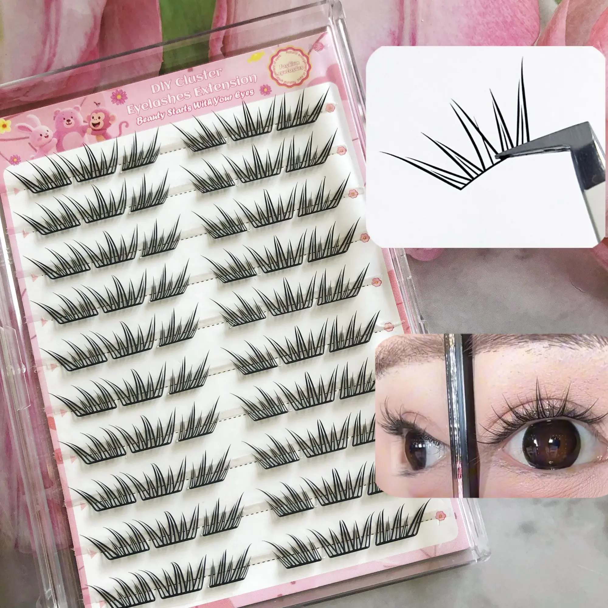 Directly attached false eyelashes - 60PCS false eyelashes. Make your own false eyelashes at home. Suitable for thick demonic makeup and playful fairy makeup. Self-adhesive false eyelashes.