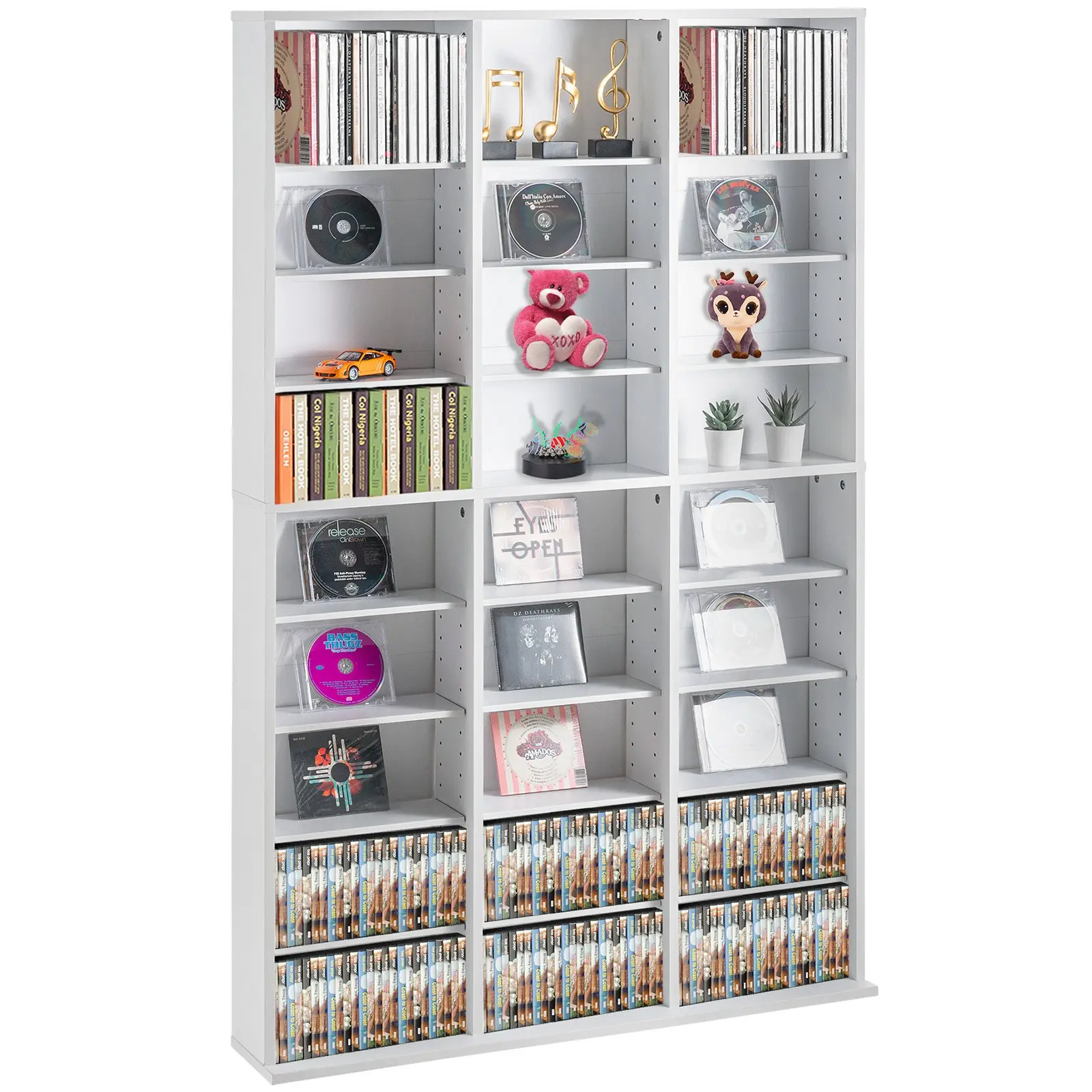VEVOR Media Storage Cabinet, 9-layer DVD Shelf Holds up to 756 CDs, Adjustable CD Shelves 27 Compartments, Protects Organizes Music, Movie, Video Games or Memorabilia Collections, White