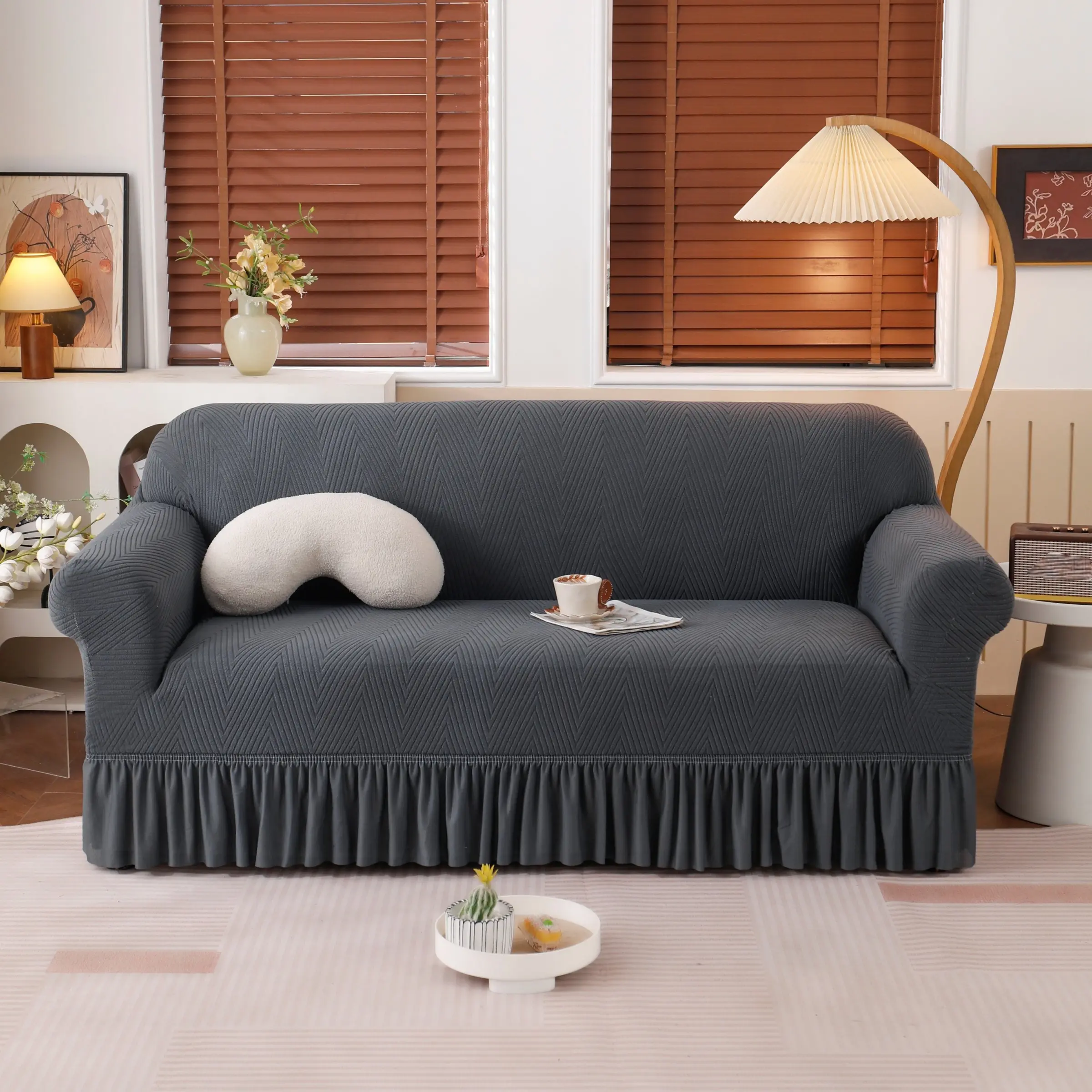 1pc Jacquard Polar Fleece Washable Sofa Cover, Deep Trim, All-Season, Soft and Comfortable, Home Protection, Durable Design