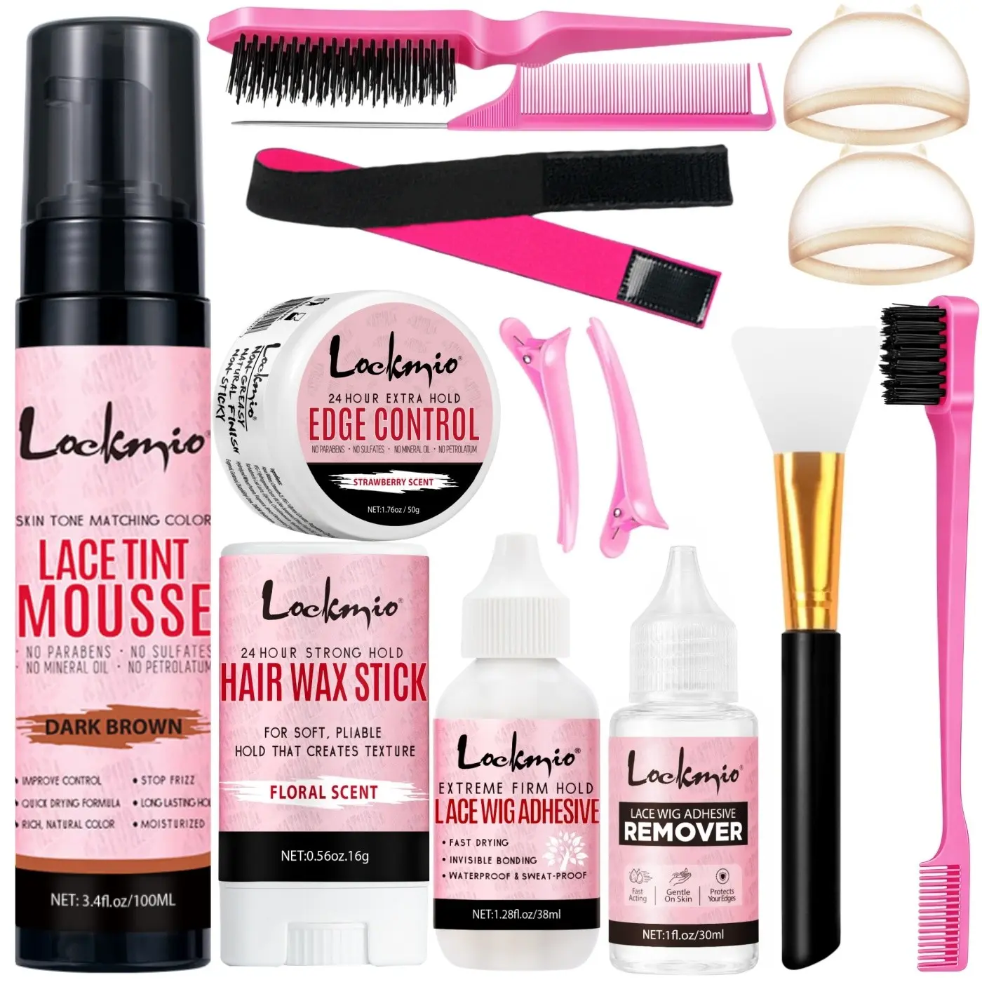 14-Piece Lace Wig Styling and Installation Kit for Beginners, Including Adhesive and Remover, Lace Tint Mousse, Edge Control, Hair Wax Stick, Comb and Brush, Melting Band, HD Wig Caps, Hair Clips, and Silicone Adhesive Brush