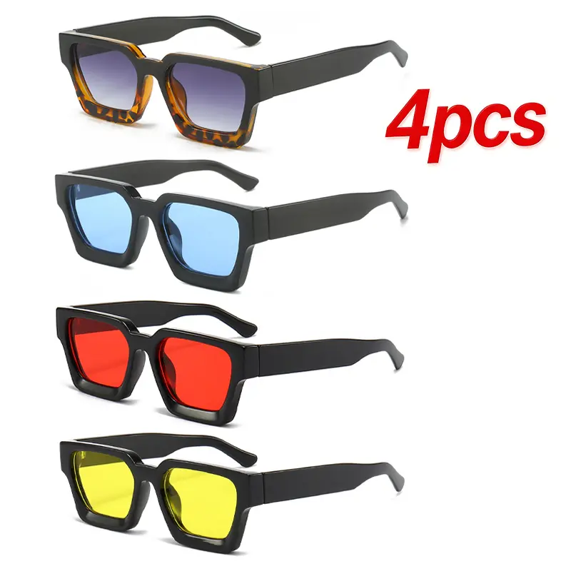 Unisex 4-Piece Vintage Stylish Retro Square Sunglasses, Oversized Double Bridge Lightweight Eyewear, Classic Versatile Frames for Party & Casual Wear, Men's Women's Fashion Accessories, Vintage Sunglasses, Stylish Sunglasses,summeroutfits,vacationoutfits,